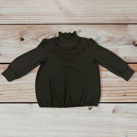 NEW York & Company Soho Ruffle Embroidered Blouse Black 3/4 sleeve - Picture 1 of 15